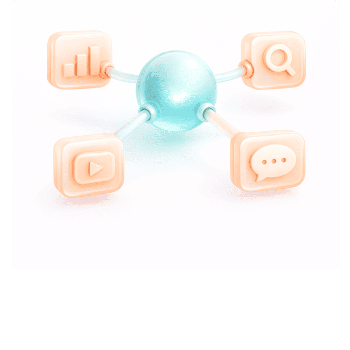 Omnichannel marketing growth showing connections between media, video, and social icons